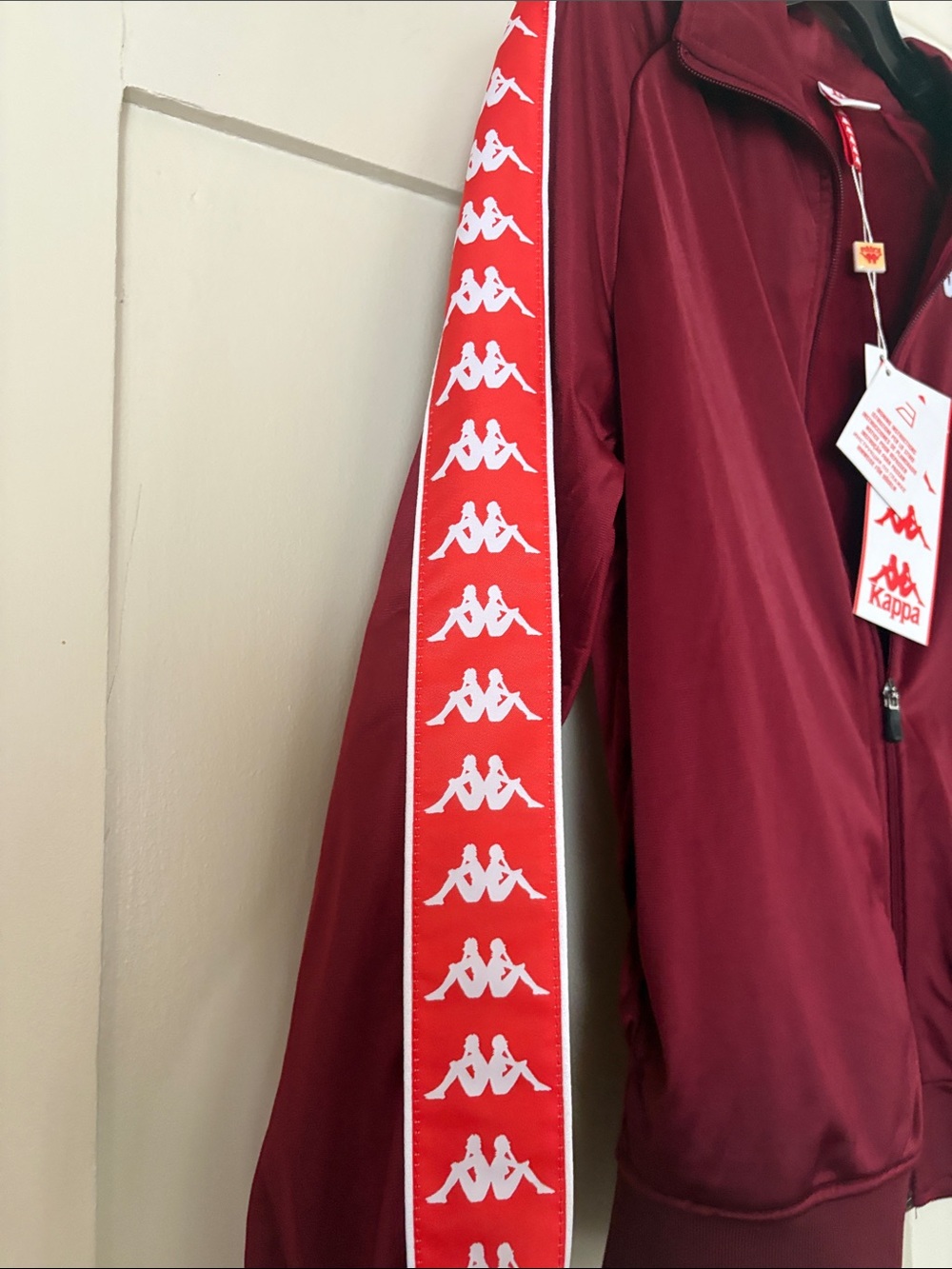 Kappa Burgundy Track Jacket with White Logo and Red Sleeve Tape - Picture 5 of 6